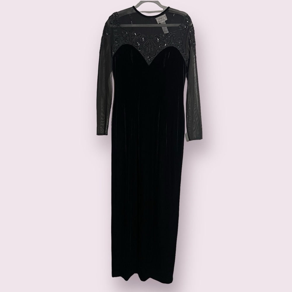 Vintage Black Velvet Beaded Evening Dress 12 - Picture 1 of 14